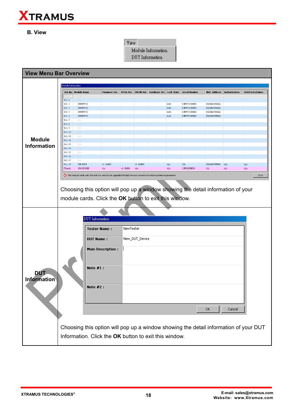 B. view | Xtramus NuApps-2889-RM V1.1 User Manual | Page 18 / 53