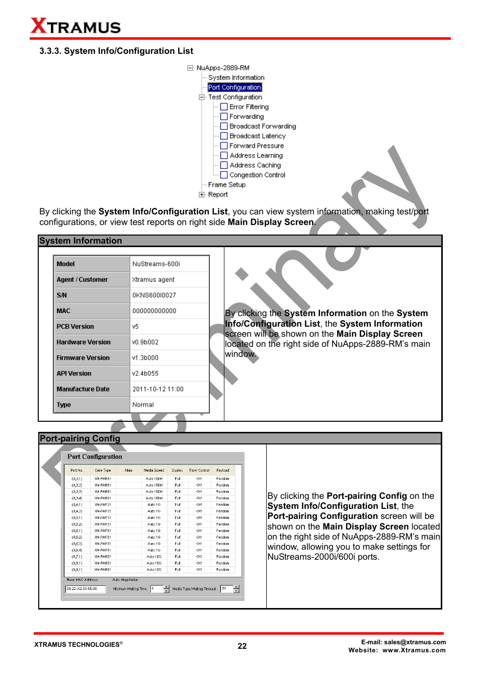 System info/configuration list | Xtramus NuApps-2889-RM V1.1 User Manual | Page 22 / 53