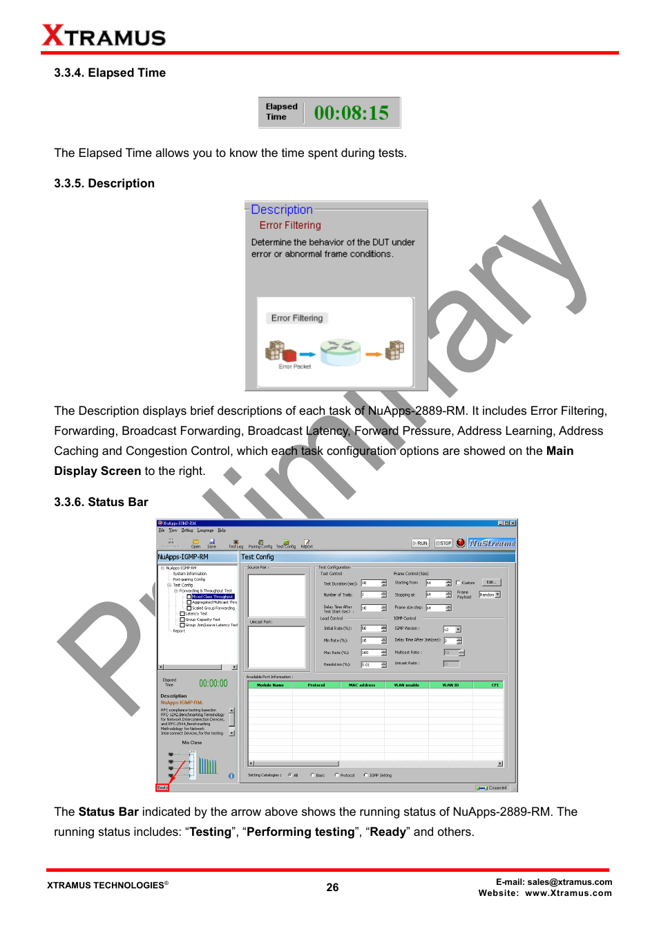 Elapsed time, Description, Status bar | Xtramus NuApps-2889-RM V1.1 User Manual | Page 26 / 53