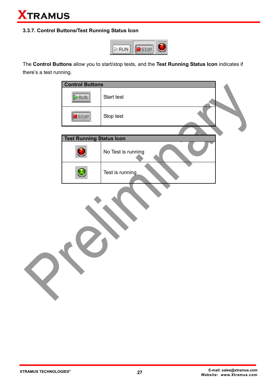 Control buttons/test running status icon | Xtramus NuApps-2889-RM V1.1 User Manual | Page 27 / 53