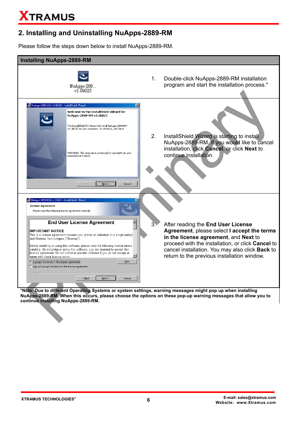 Installing and uninstalling nuapps-2889-rm | Xtramus NuApps-2889-RM V1.1 User Manual | Page 6 / 53