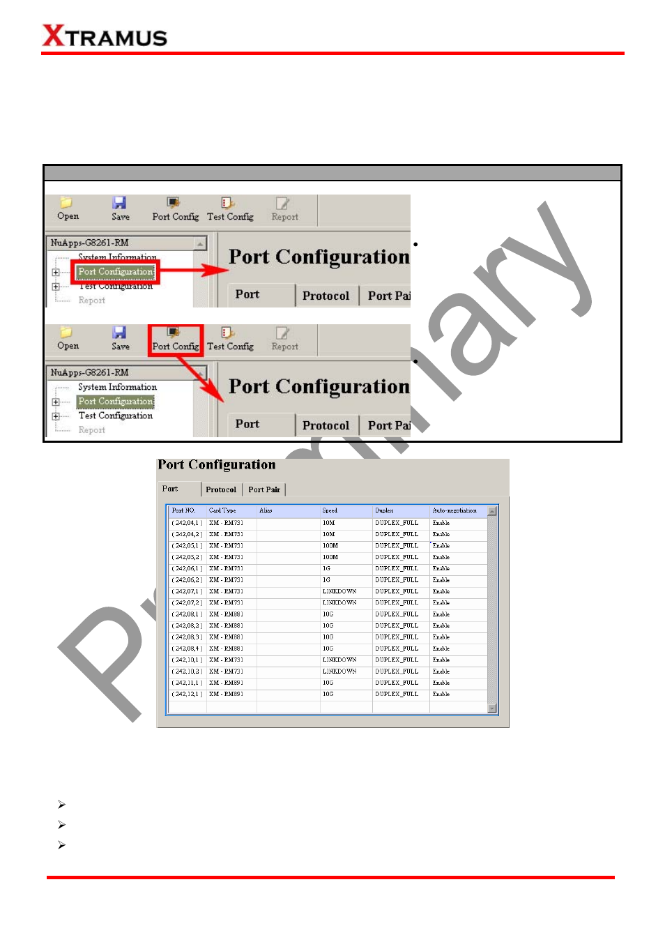 Port configuration | Xtramus NuApps-G8261-RM V1.0 User Manual | Page 29 / 60