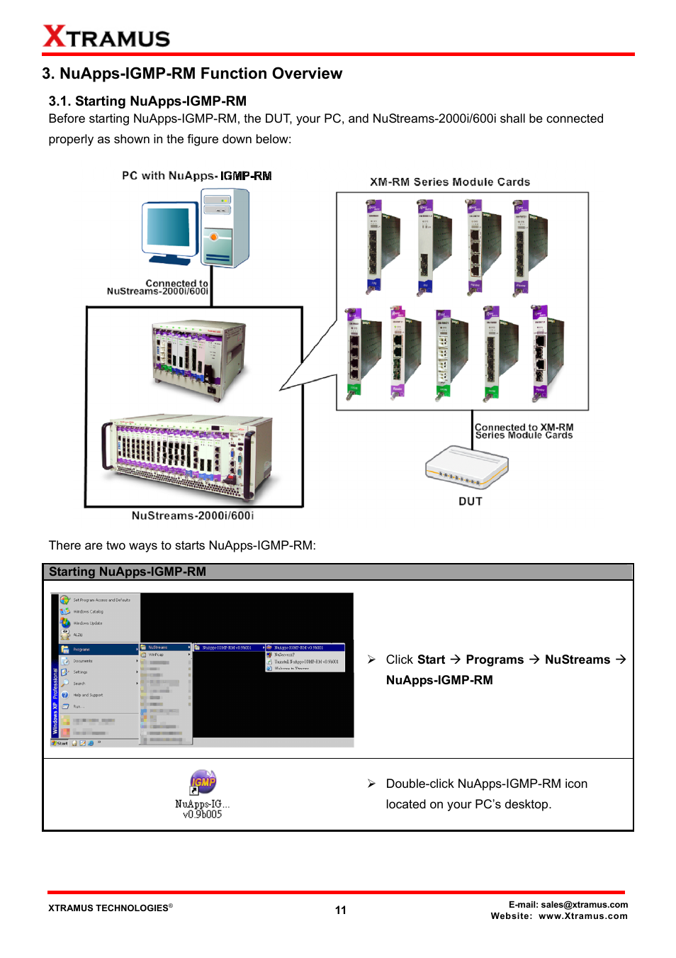 Nuapps-igmp-rm function overview, Starting nuapps-igmp-rm | Xtramus NuApps-IGMP-RM V1.2 User Manual | Page 11 / 61