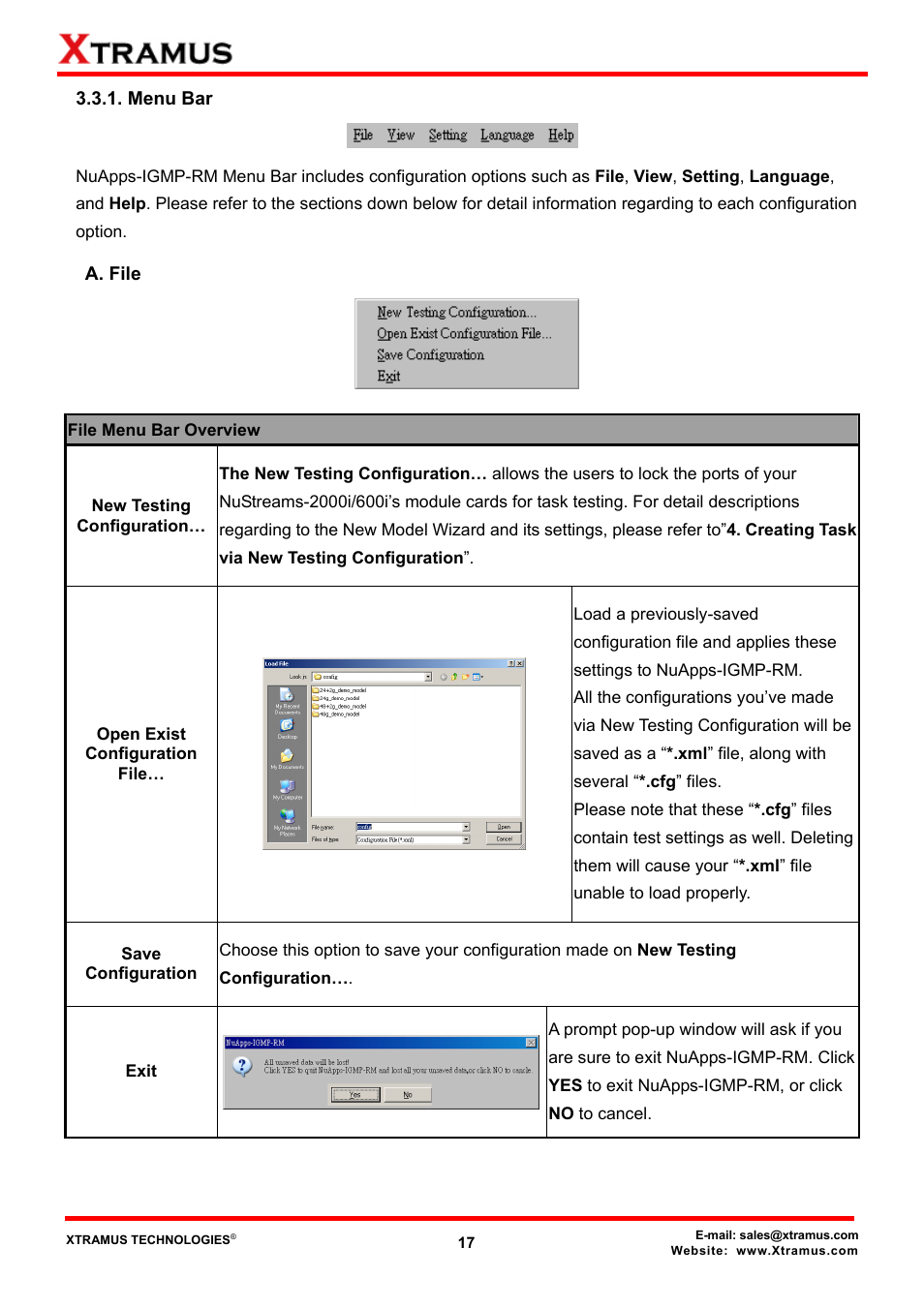 Menu bar, A. file | Xtramus NuApps-IGMP-RM V1.2 User Manual | Page 17 / 61