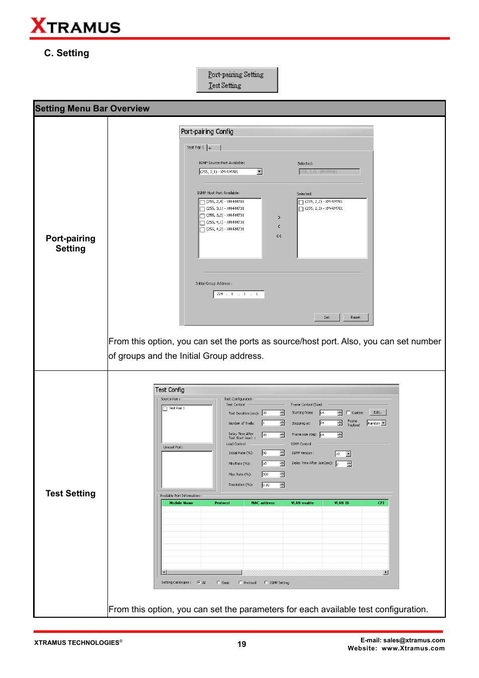 C. setting | Xtramus NuApps-IGMP-RM V1.2 User Manual | Page 19 / 61