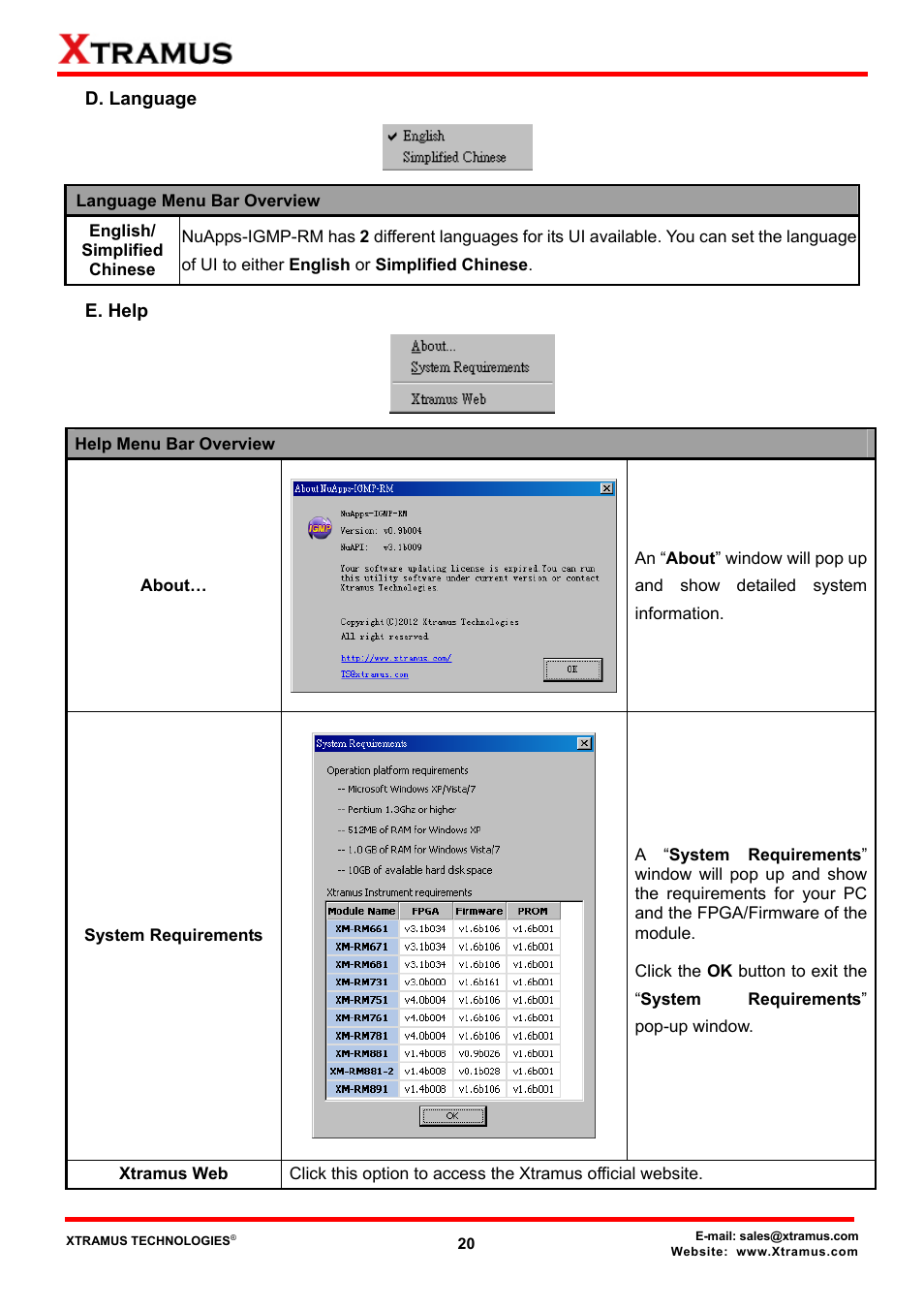 D. language, E. help | Xtramus NuApps-IGMP-RM V1.2 User Manual | Page 20 / 61