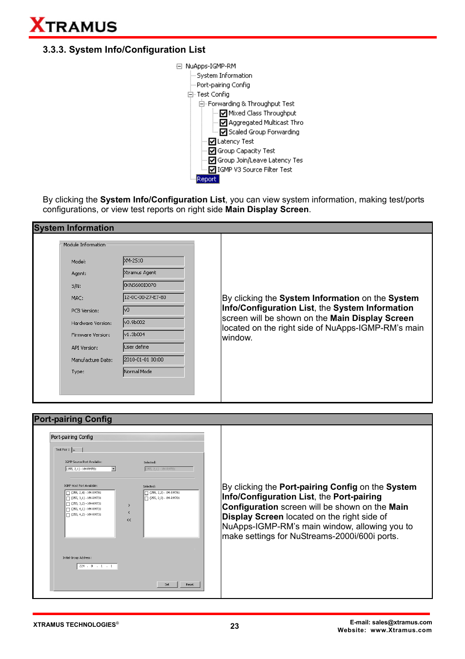 System info/configuration list | Xtramus NuApps-IGMP-RM V1.2 User Manual | Page 23 / 61