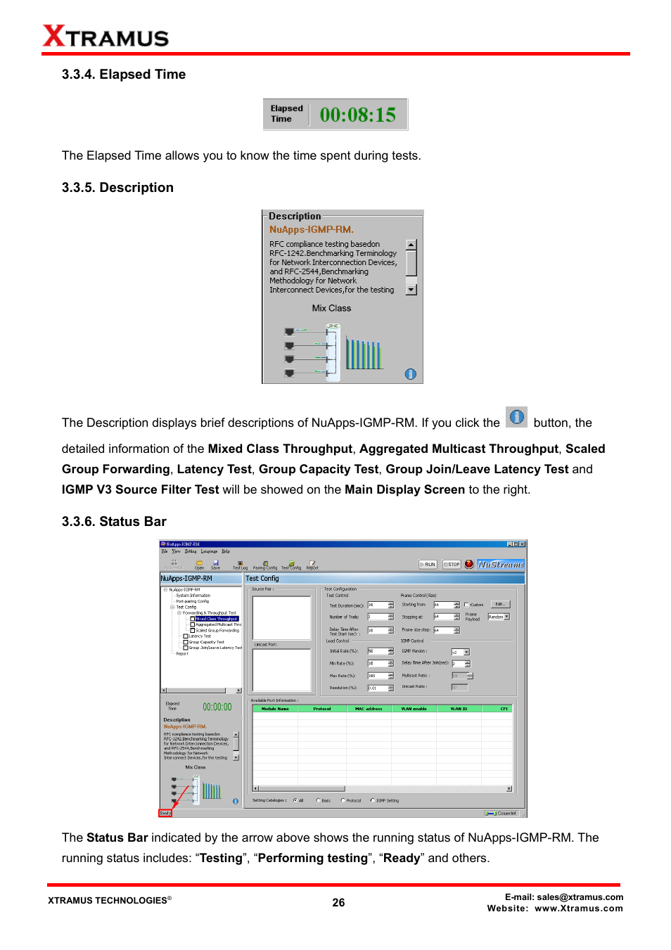 Elapsed time, Description, Status bar | Xtramus NuApps-IGMP-RM V1.2 User Manual | Page 26 / 61