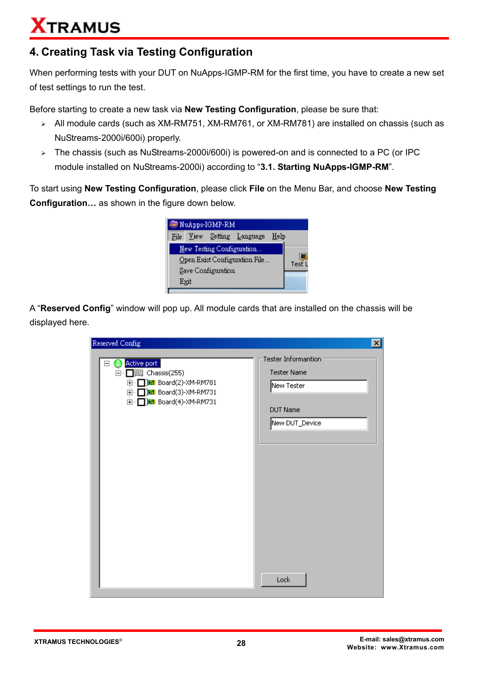 Creating task via testing configuration | Xtramus NuApps-IGMP-RM V1.2 User Manual | Page 28 / 61