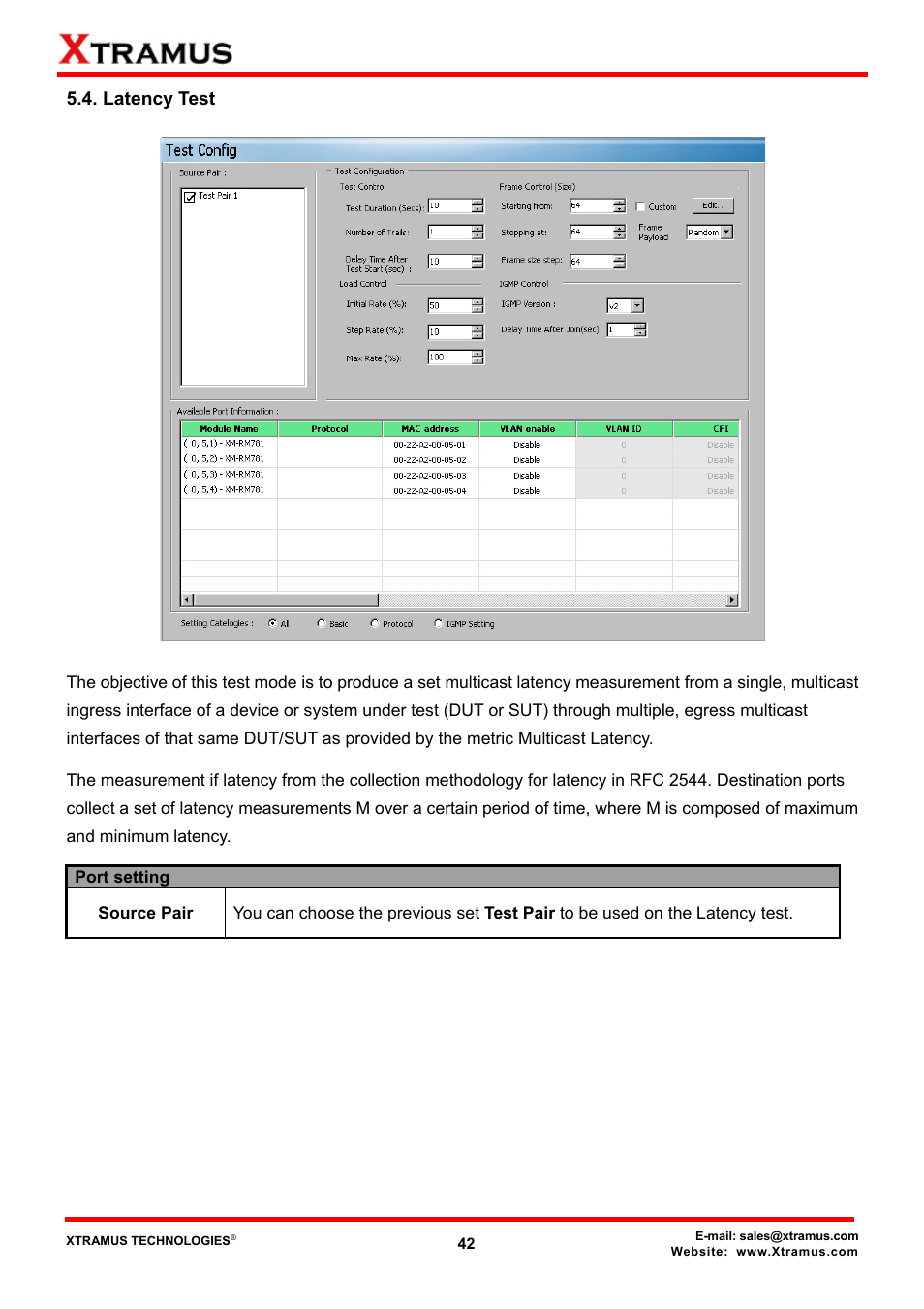 Latency test | Xtramus NuApps-IGMP-RM V1.2 User Manual | Page 42 / 61