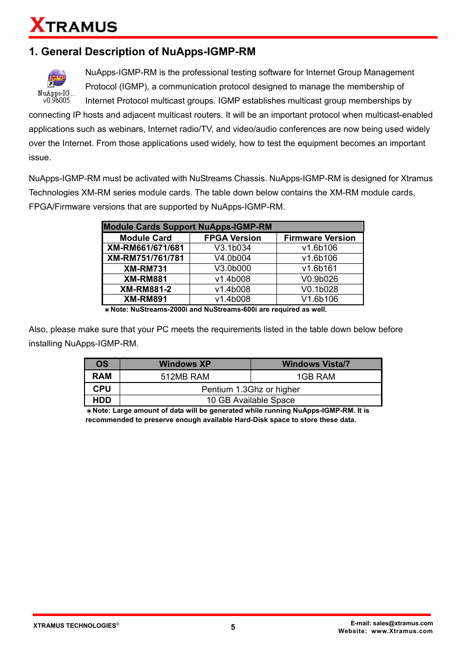 General description of nuapps-igmp-rm | Xtramus NuApps-IGMP-RM V1.2 User Manual | Page 5 / 61