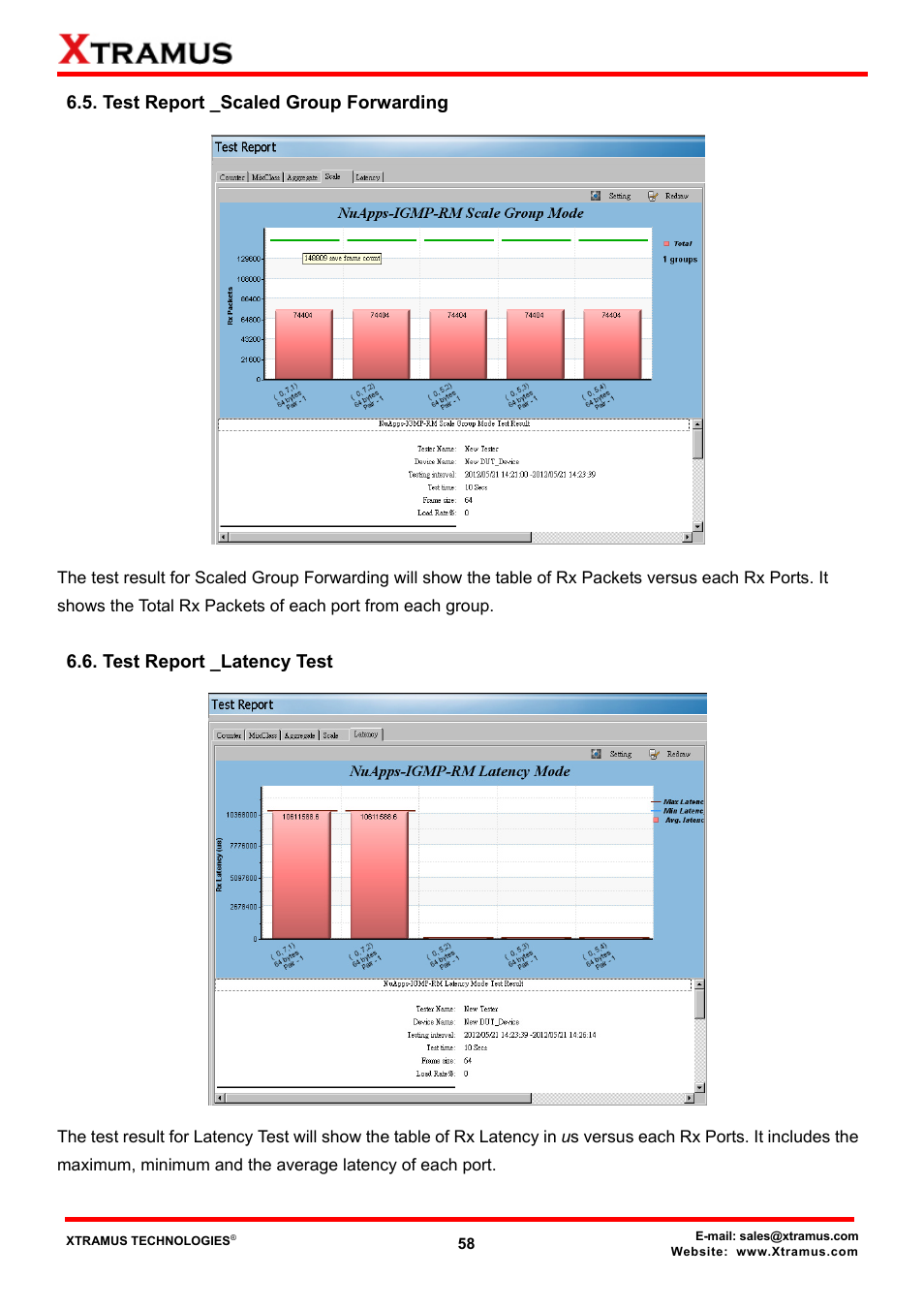 Test report _scaled group forwarding, Test report _latency test | Xtramus NuApps-IGMP-RM V1.2 User Manual | Page 58 / 61