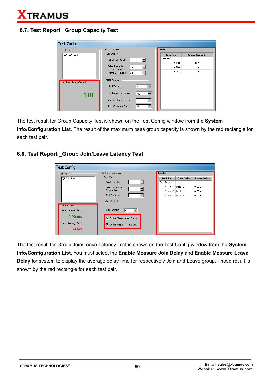 Test report _group capacity test, Test report _group join/leave latency test | Xtramus NuApps-IGMP-RM V1.2 User Manual | Page 59 / 61