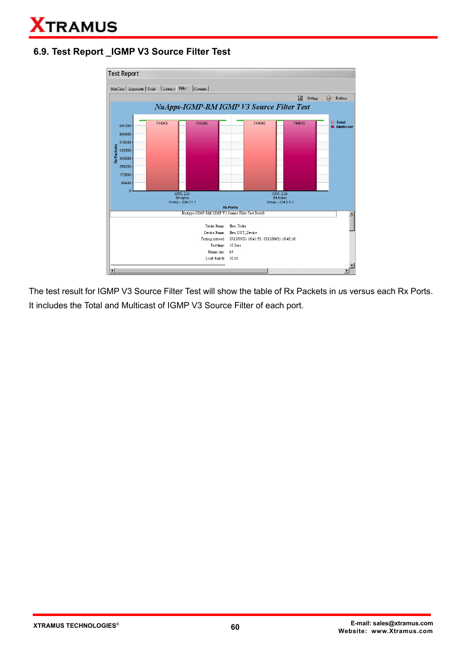 Test report _igmp v3 source filter test | Xtramus NuApps-IGMP-RM V1.2 User Manual | Page 60 / 61