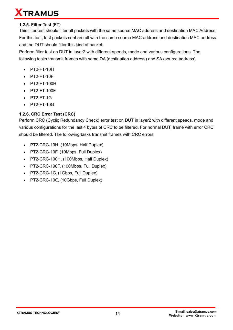 Filter test (ft), Crc error test (crc) | Xtramus NuApps-MultiUnits-RM Ver1.5 User Manual | Page 14 / 253