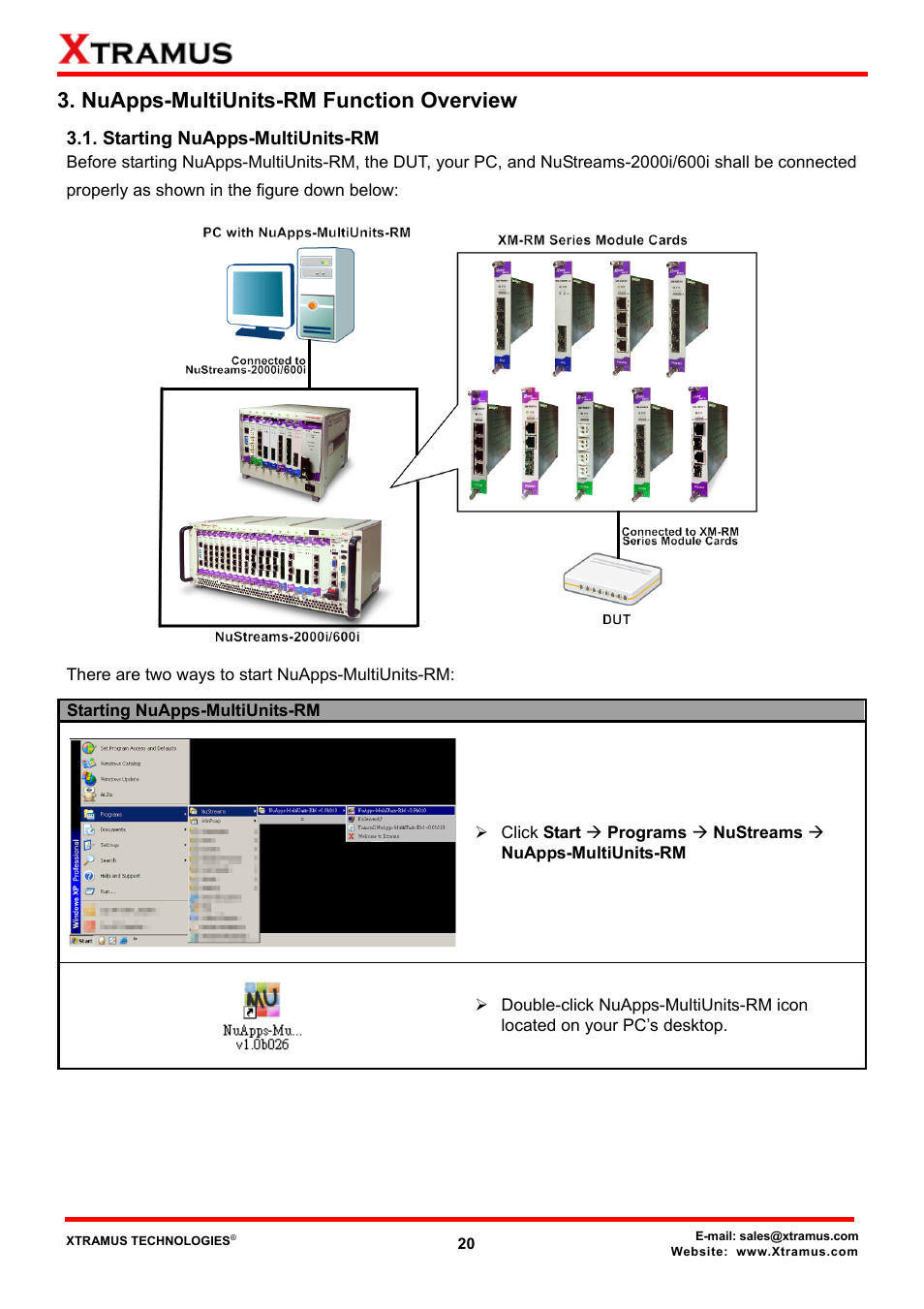Nuapps-multiunits-rm function overview, Starting nuapps-multiunits-rm | Xtramus NuApps-MultiUnits-RM Ver1.5 User Manual | Page 20 / 253