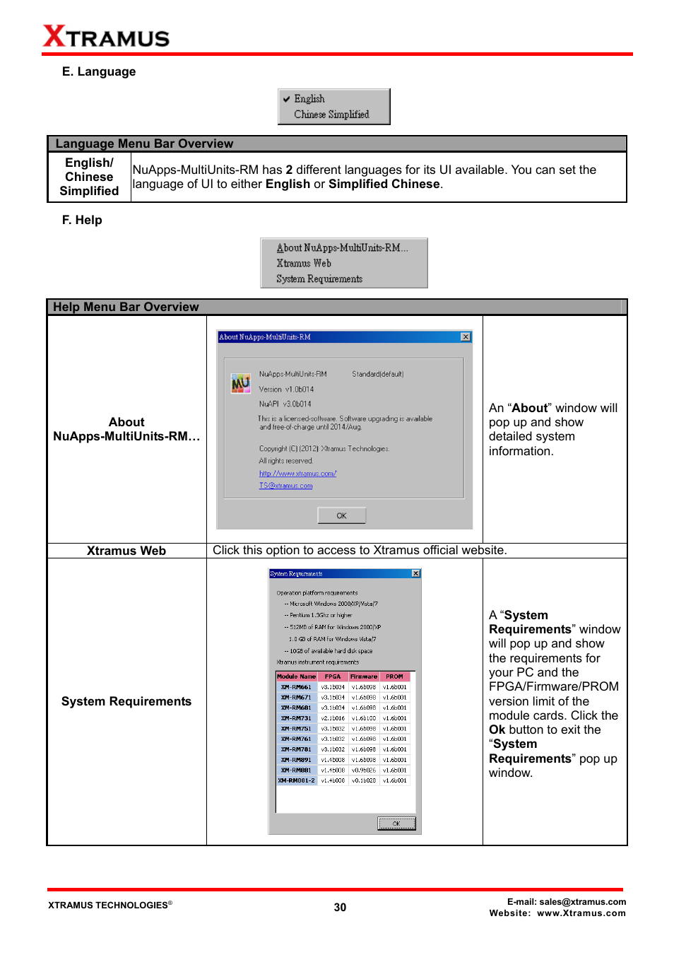 E. language, F. help | Xtramus NuApps-MultiUnits-RM Ver1.5 User Manual | Page 30 / 253