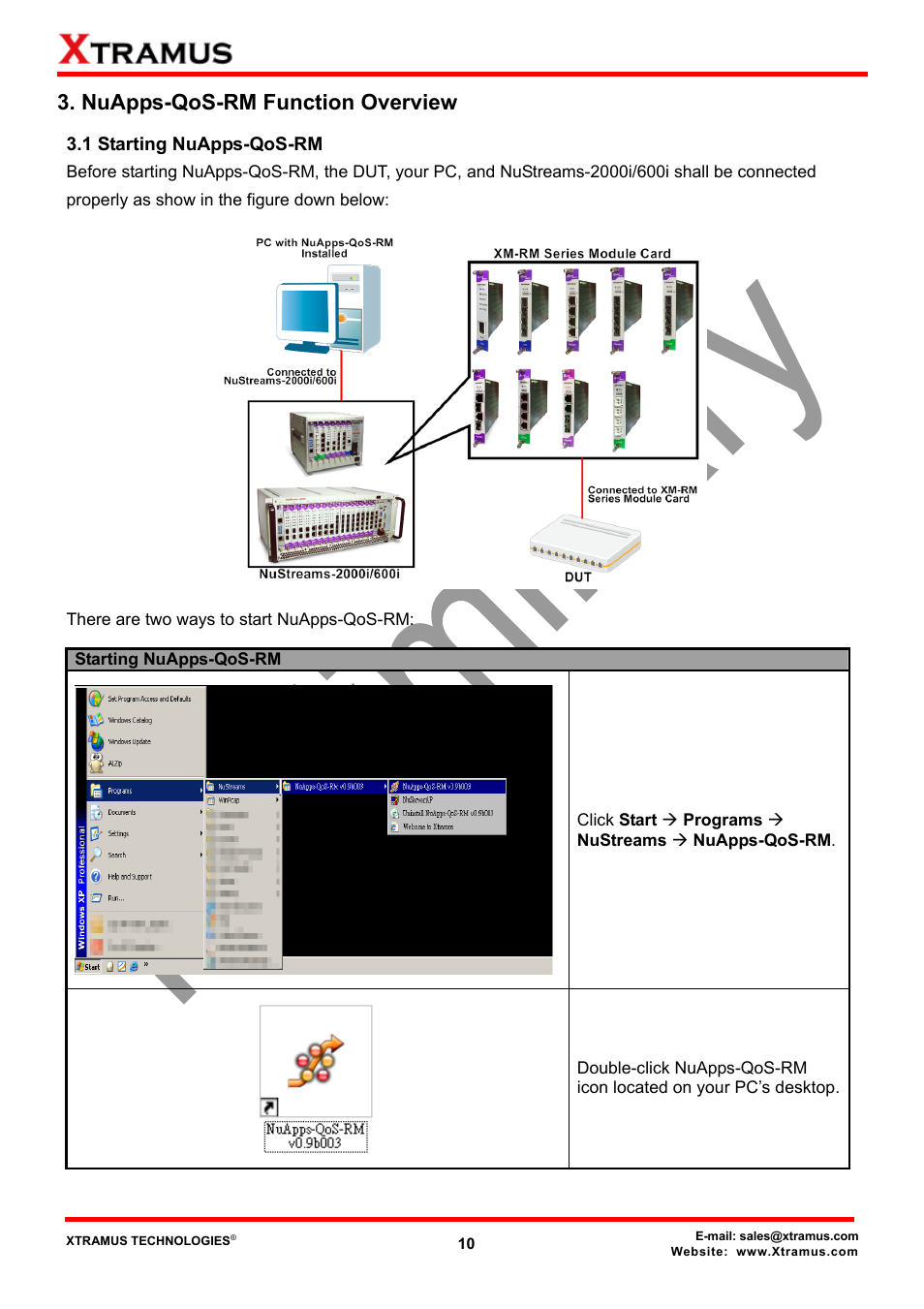 Nuapps-qos-rm function overview, 1 starting nuapps-qos-rm | Xtramus NuApps-QoS-RM V1.1 User Manual | Page 10 / 51