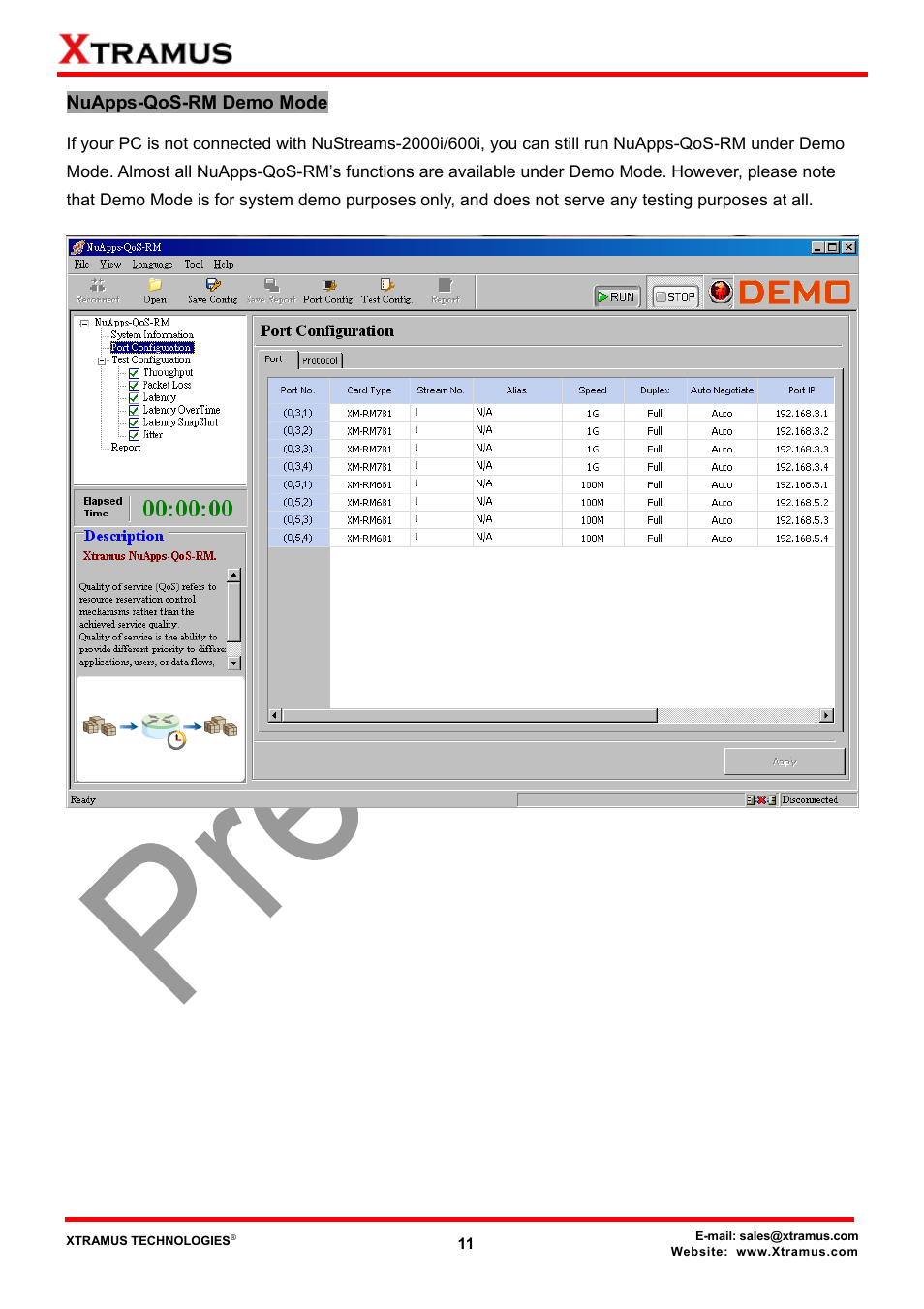 Nuapps-qos-rm demo mode | Xtramus NuApps-QoS-RM V1.1 User Manual | Page 11 / 51