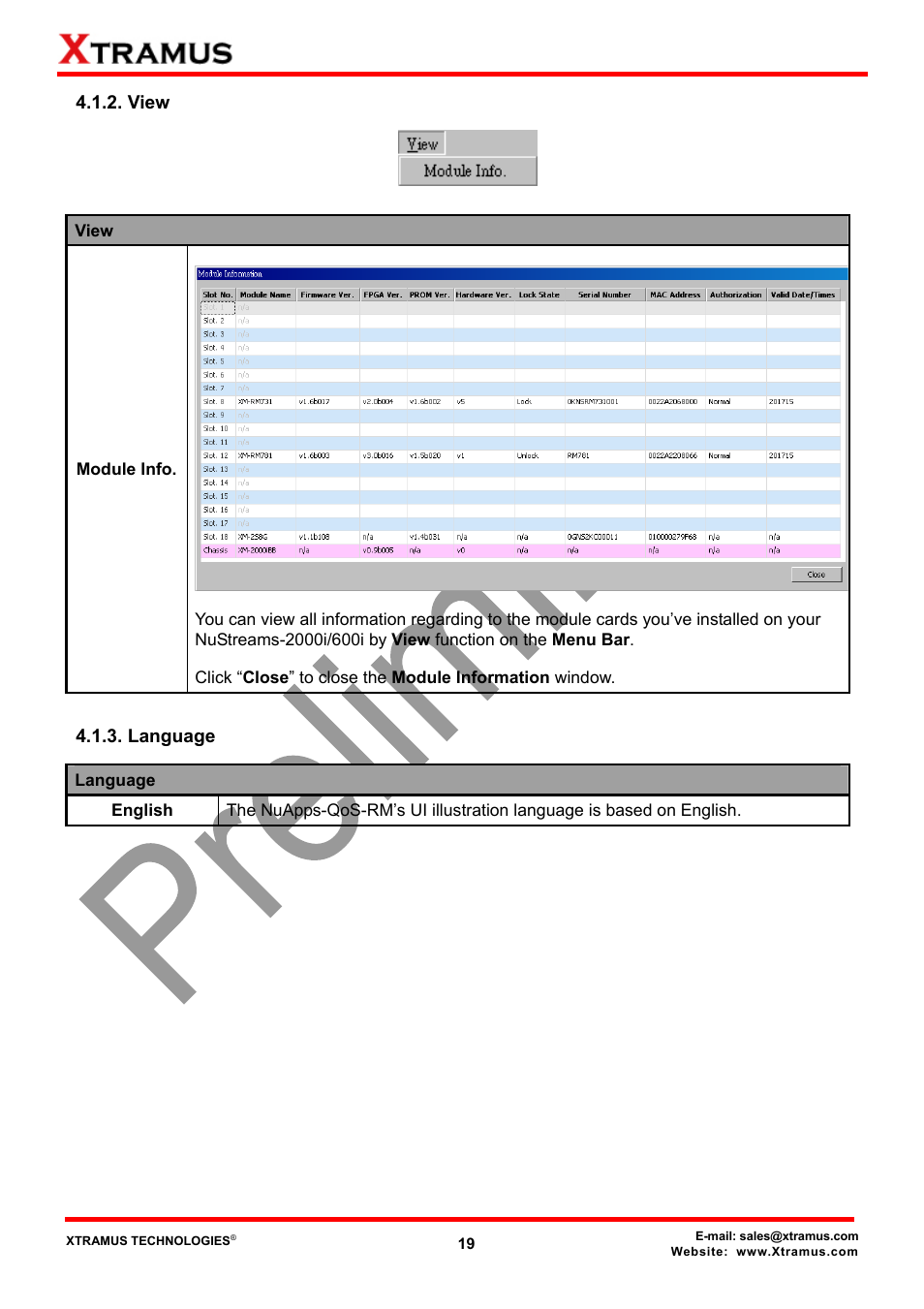 View, Language | Xtramus NuApps-QoS-RM V1.1 User Manual | Page 19 / 51