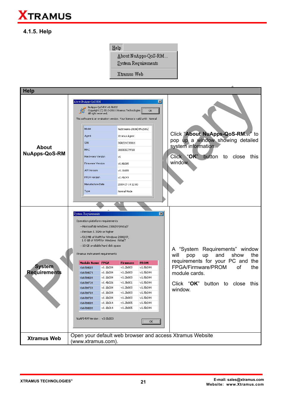 Help | Xtramus NuApps-QoS-RM V1.1 User Manual | Page 21 / 51