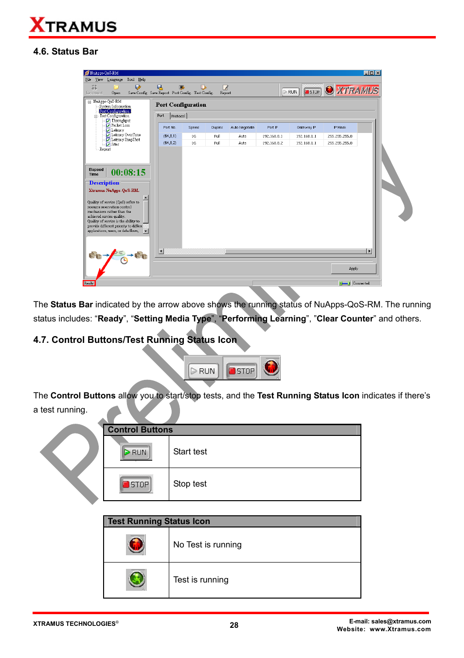 Status bar | Xtramus NuApps-QoS-RM V1.1 User Manual | Page 28 / 51