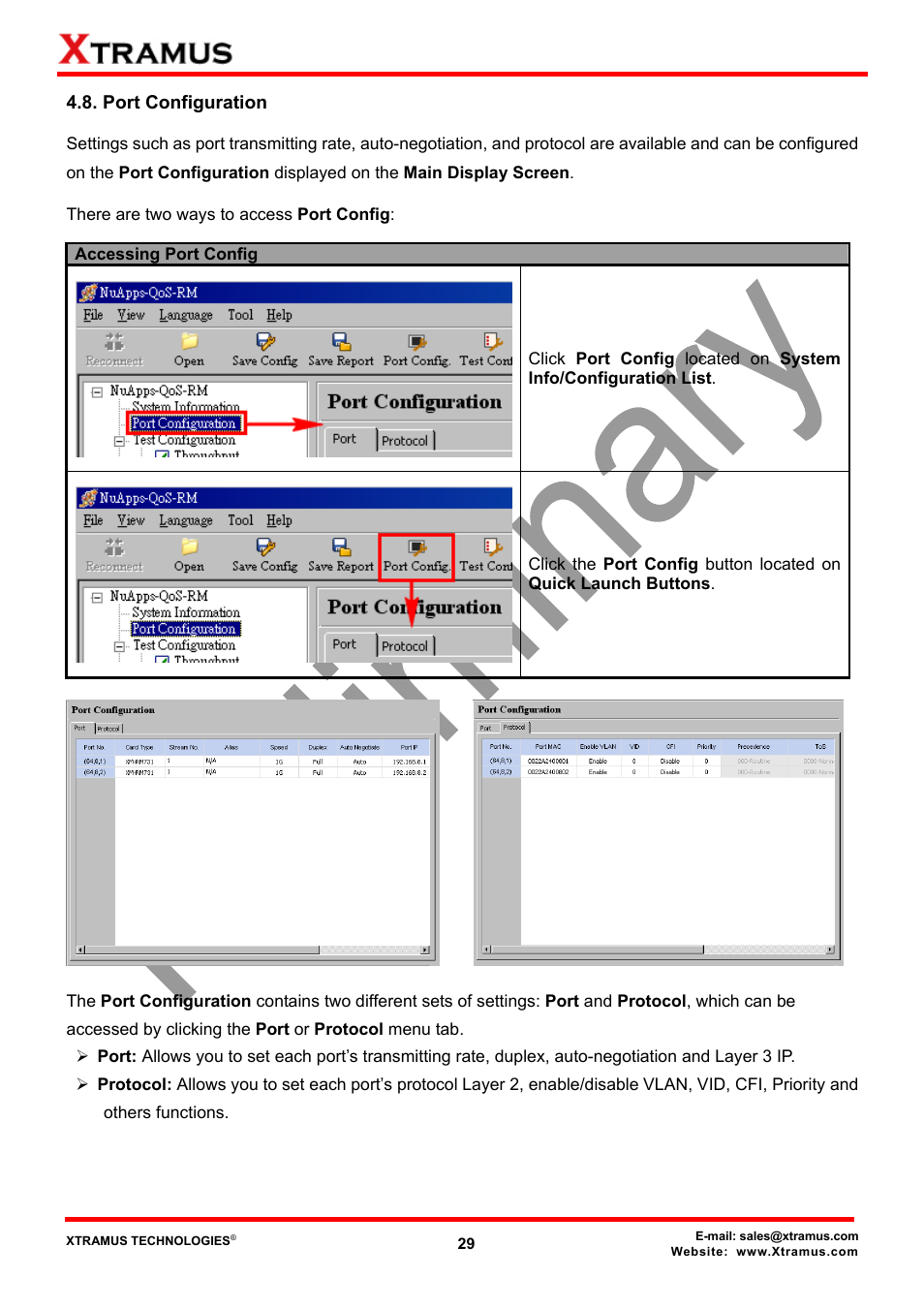 Port configuration | Xtramus NuApps-QoS-RM V1.1 User Manual | Page 29 / 51