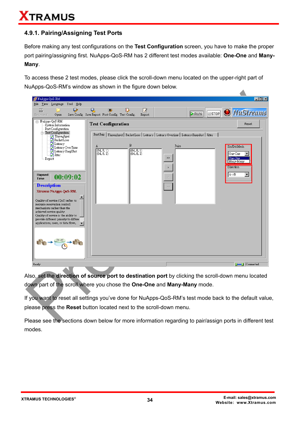 Pairing/assigning test ports | Xtramus NuApps-QoS-RM V1.1 User Manual | Page 34 / 51