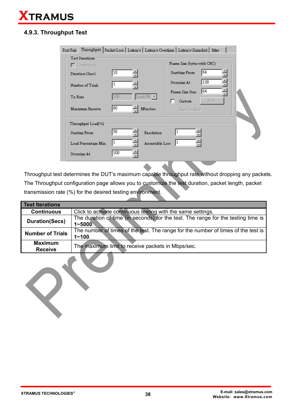 Throughput test | Xtramus NuApps-QoS-RM V1.1 User Manual | Page 38 / 51