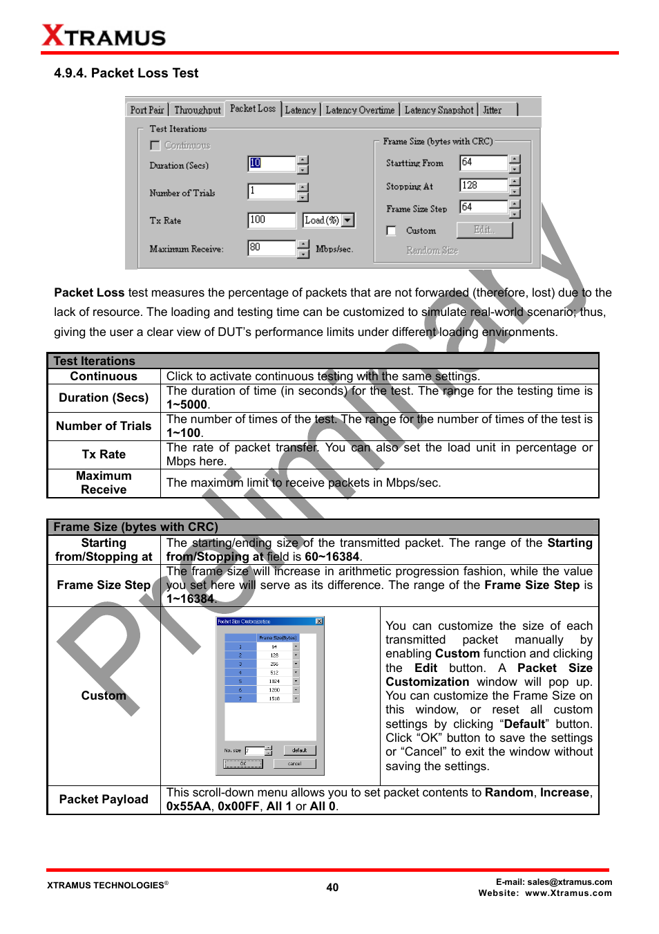 Packet loss test | Xtramus NuApps-QoS-RM V1.1 User Manual | Page 40 / 51