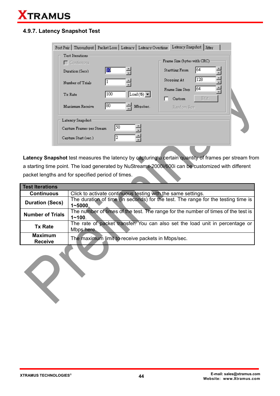 Latency snapshot test | Xtramus NuApps-QoS-RM V1.1 User Manual | Page 44 / 51