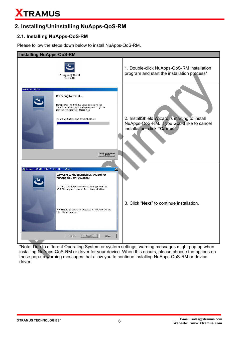 Installing/uninstalling nuapps-qos-rm, Installing nuapps-qos-rm | Xtramus NuApps-QoS-RM V1.1 User Manual | Page 6 / 51