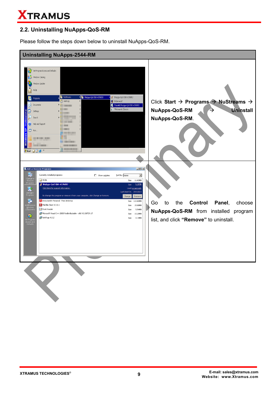 Uninstalling nuapps-qos-rm | Xtramus NuApps-QoS-RM V1.1 User Manual | Page 9 / 51