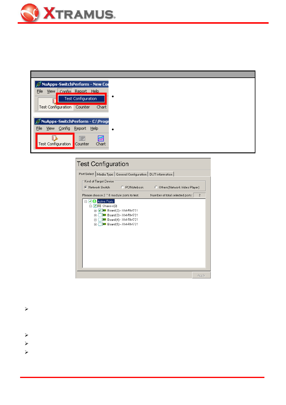 Test configuration | Xtramus NuApps-SwitchPerform V1.8 User Manual | Page 25 / 48