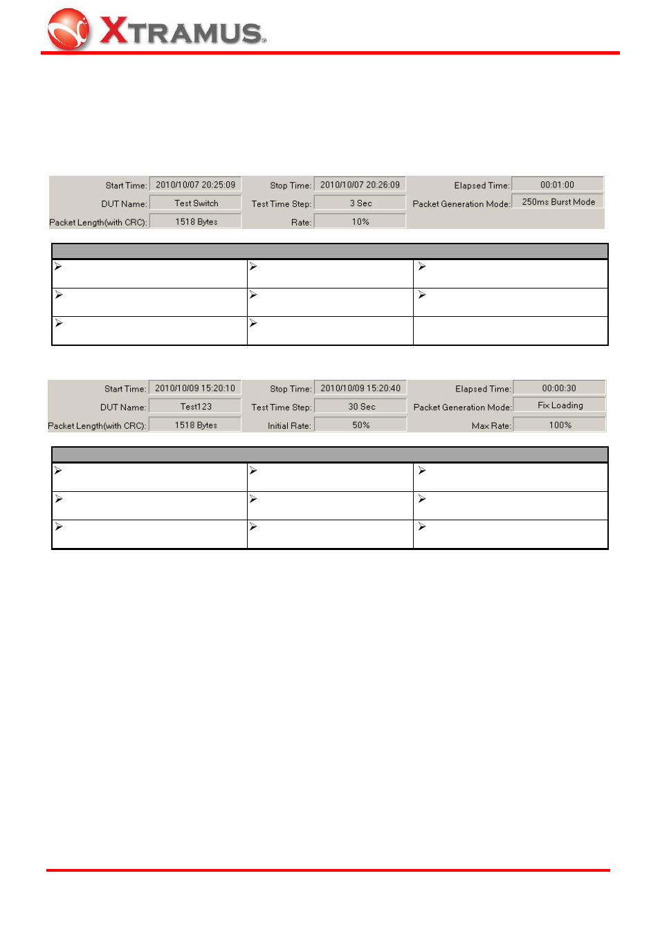 Test information, A. test information –burst mode, B. test information – fix loading | Xtramus NuApps-SwitchPerform V1.8 User Manual | Page 35 / 48