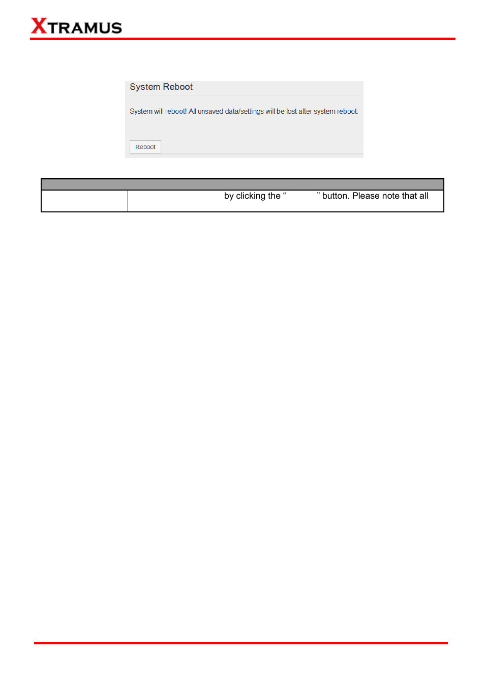 System reboot | Xtramus NuPOE-M16EL V1.1 User Manual | Page 34 / 34