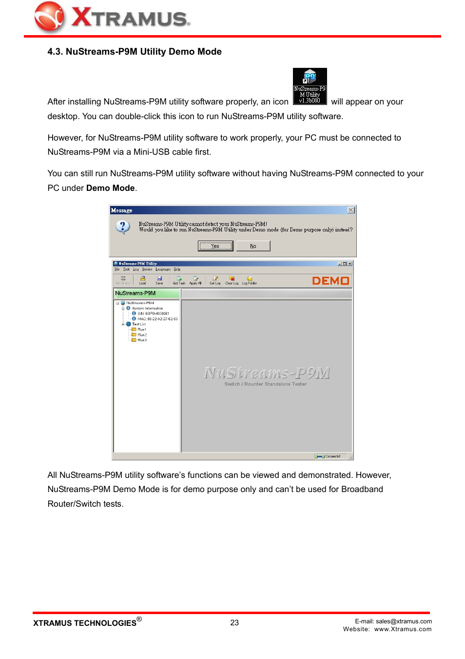 Nustreams-p9m utility demo mode | Xtramus NuStreams-P9M V2.1 User Manual | Page 23 / 46
