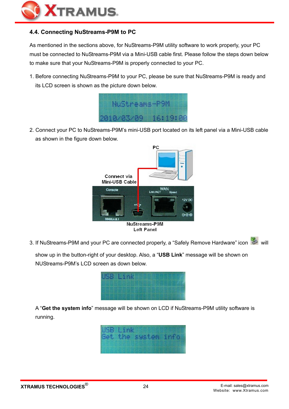 Connecting nustreams-p9m to pc | Xtramus NuStreams-P9M V2.1 User Manual | Page 24 / 46