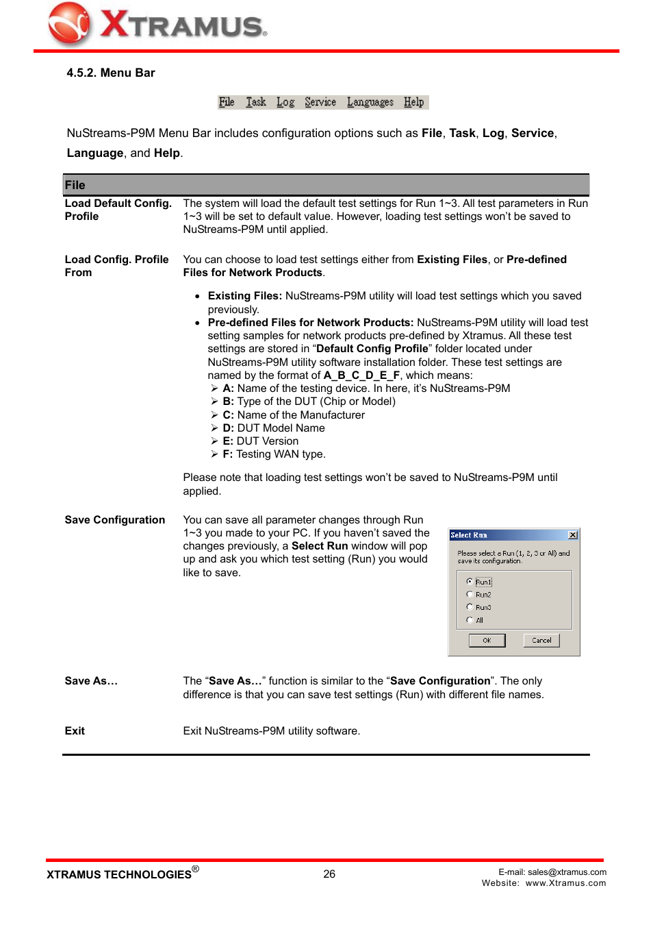 Menu bar | Xtramus NuStreams-P9M V2.1 User Manual | Page 26 / 46