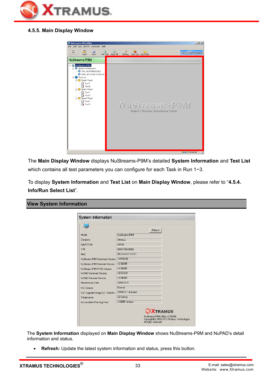 Main display window | Xtramus NuStreams-P9M V2.1 User Manual | Page 33 / 46