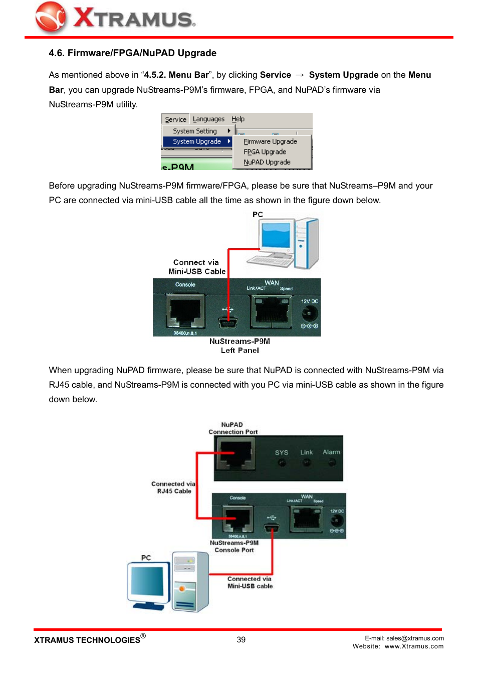 Firmware/fpga/nupad upgrade | Xtramus NuStreams-P9M V2.1 User Manual | Page 39 / 46