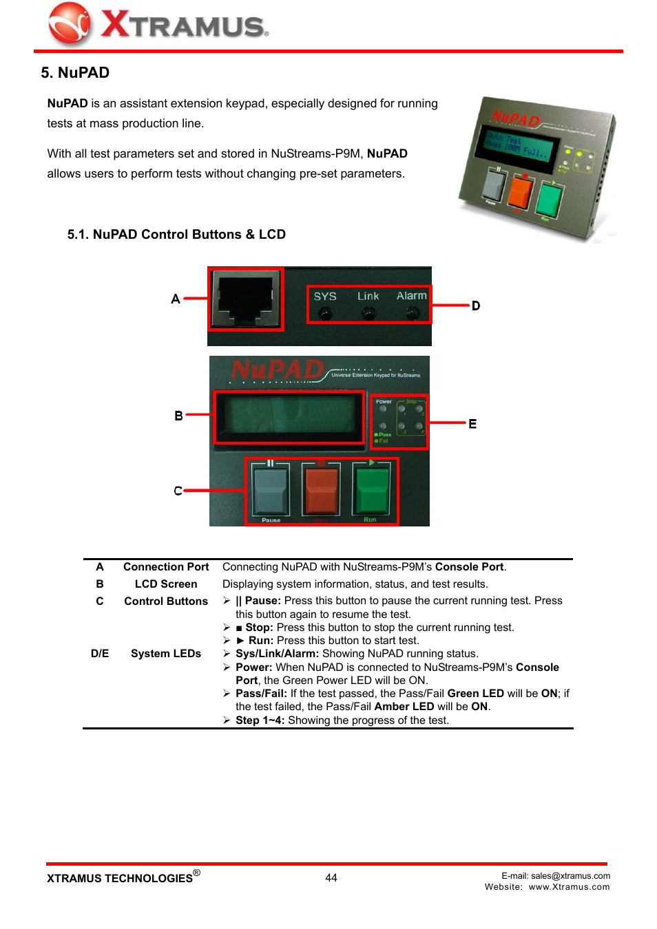 Nupad, Nupad control buttons & lcd | Xtramus NuStreams-P9M V2.1 User Manual | Page 44 / 46