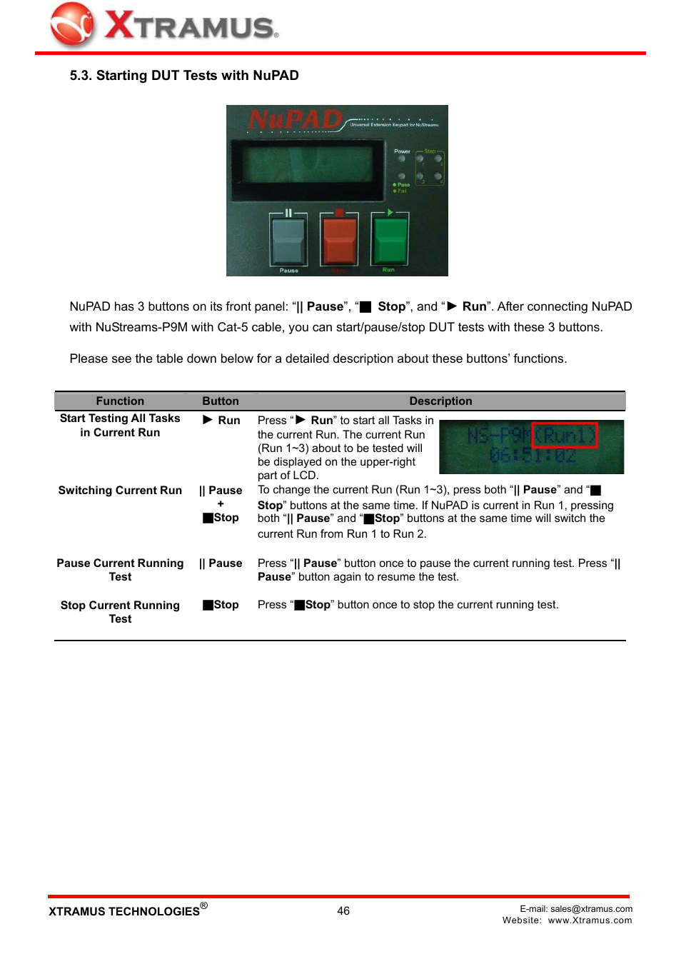 Starting dut tests with nupad | Xtramus NuStreams-P9M V2.1 User Manual | Page 46 / 46