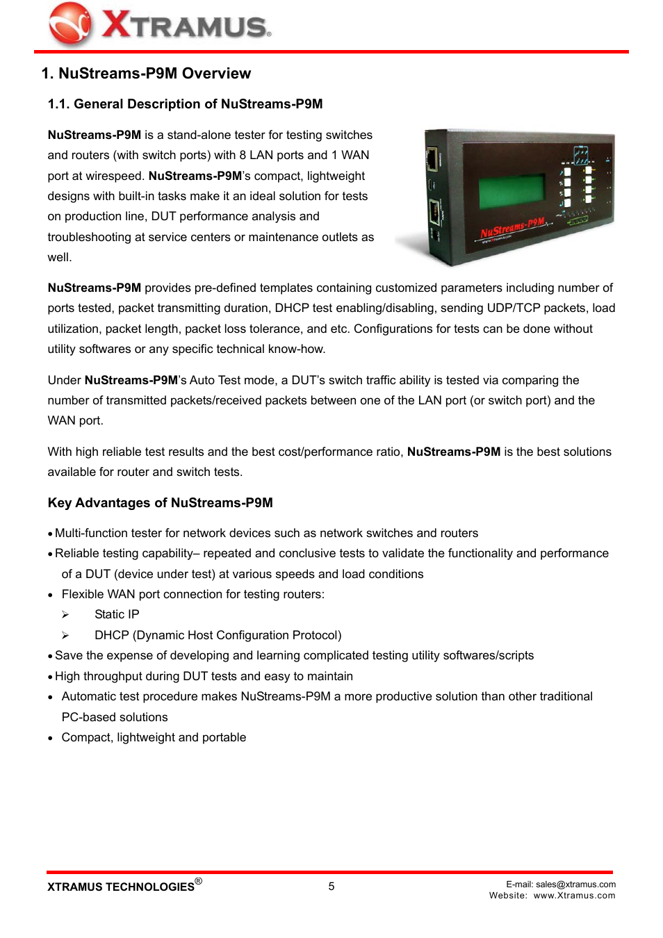 Nustreams-p9m overview, General description of nustreams-p9m | Xtramus NuStreams-P9M V2.1 User Manual | Page 5 / 46