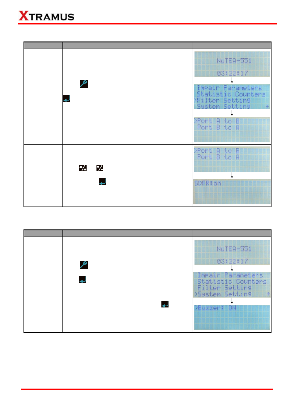 Nutea-551 front panel functions – filter setting, Nutea-551 front panel functions – system setting | Xtramus NuTEA-551 V1.2 User Manual | Page 18 / 45