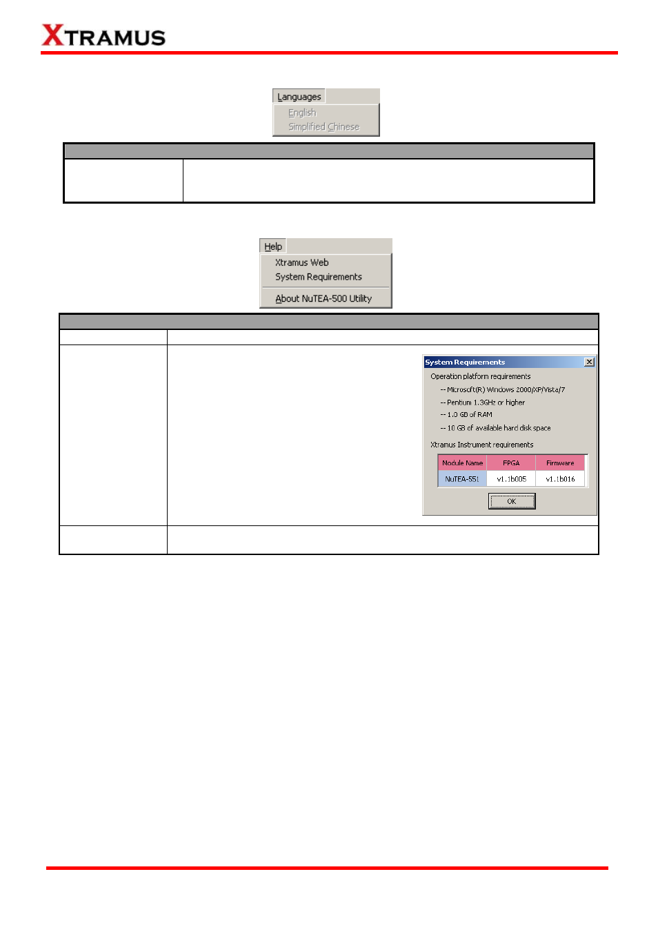 Menu bar – languages, Menu bar – help | Xtramus NuTEA-551 V1.2 User Manual | Page 32 / 45