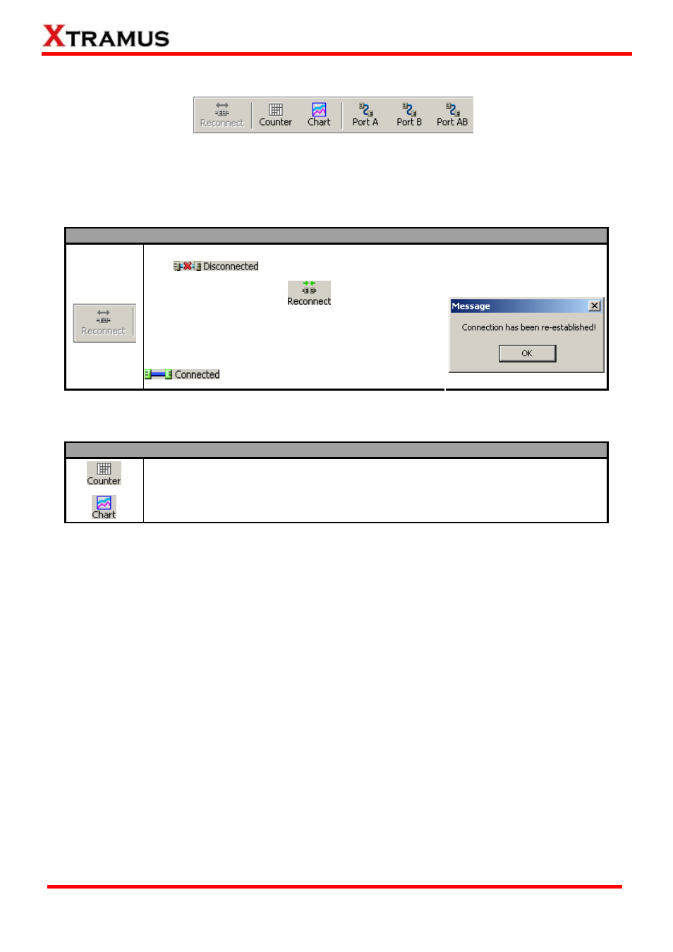 Quick launch buttons – reconnect, Quick launch buttons – counter & chart | Xtramus NuTEA-551 V1.2 User Manual | Page 33 / 45