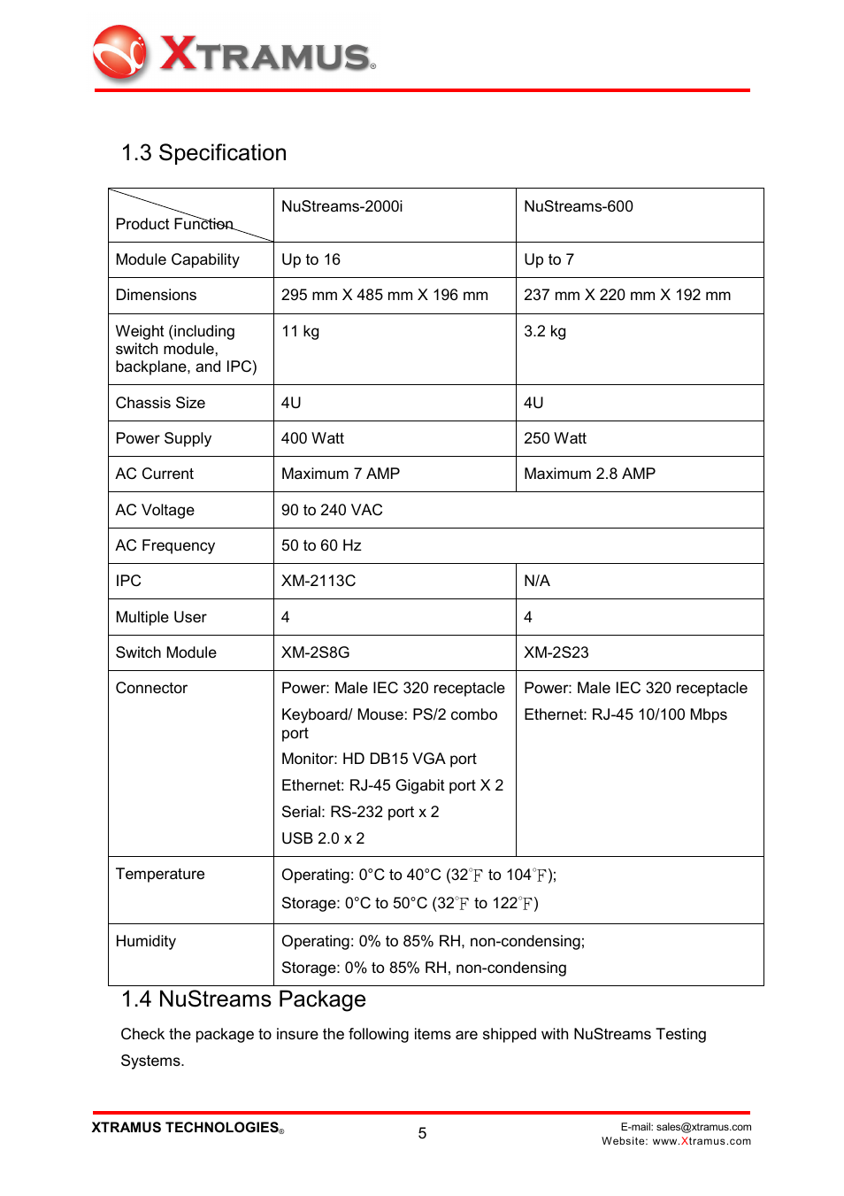 3 specification, 4 nustreams package | Xtramus NuWIN V1.1 User Manual | Page 10 / 171