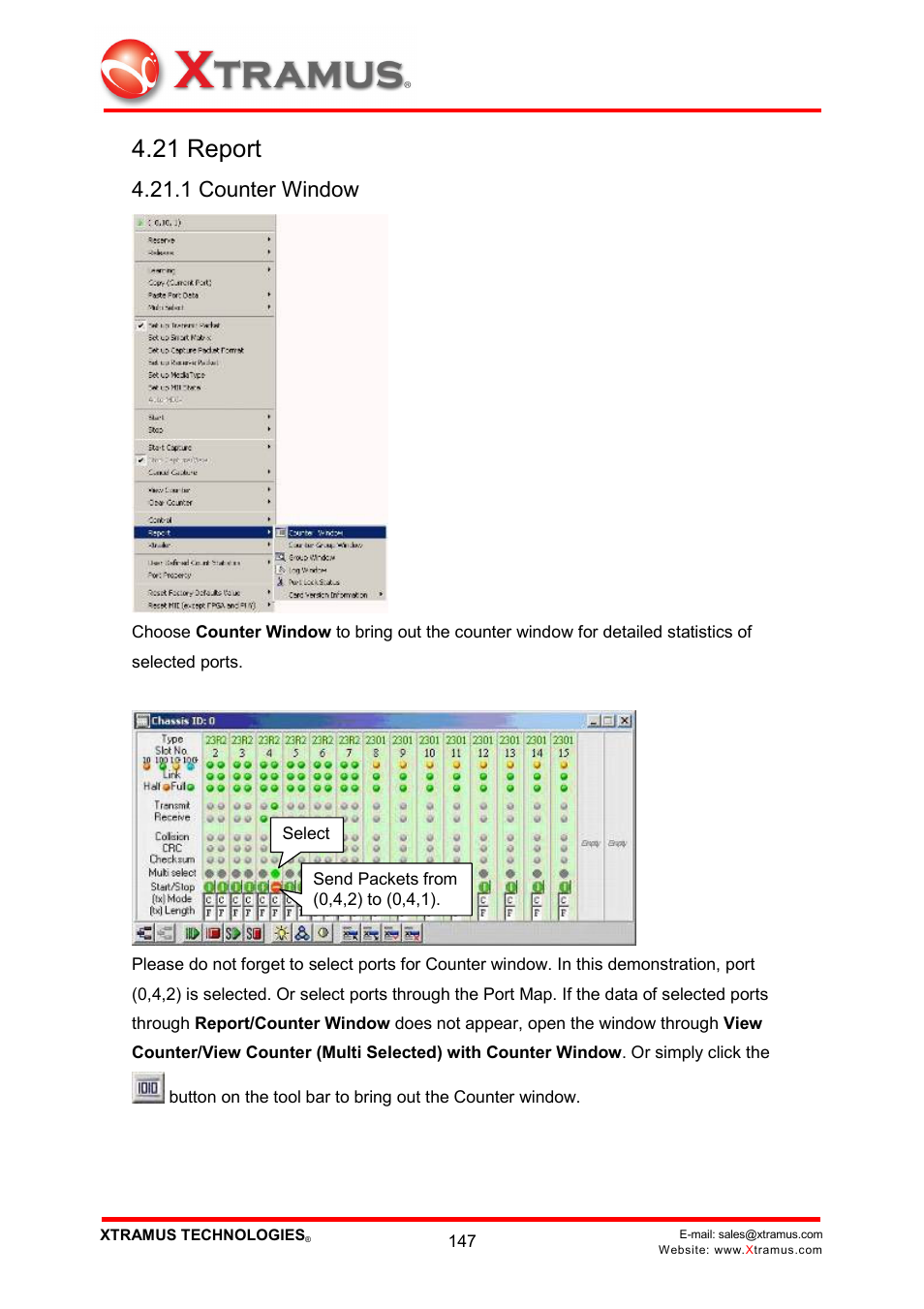21 report, 1 counter window | Xtramus NuWIN V1.1 User Manual | Page 152 / 171