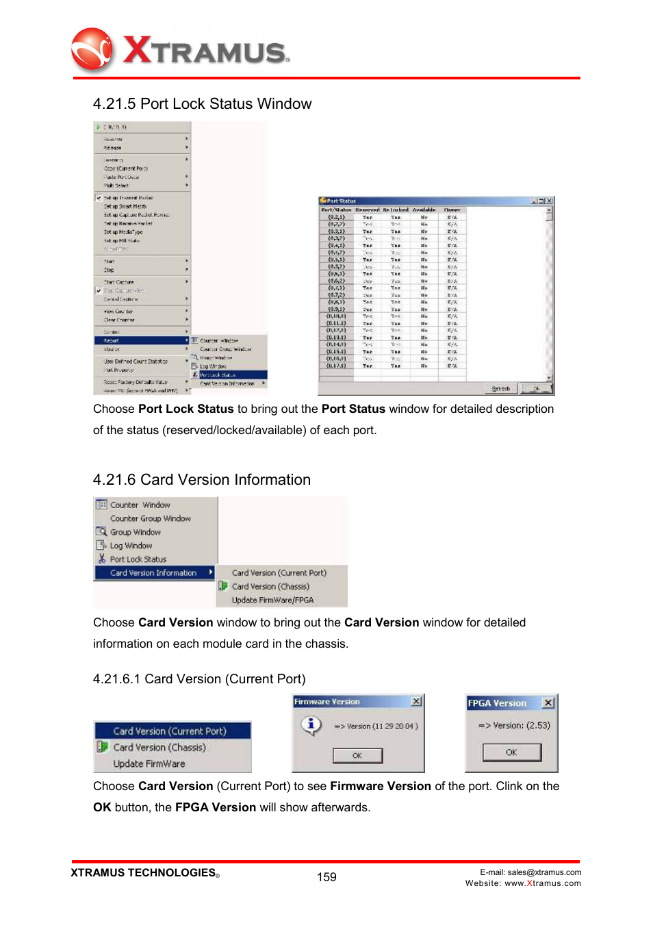 5 port lock status window, 6 card version information | Xtramus NuWIN V1.1 User Manual | Page 164 / 171